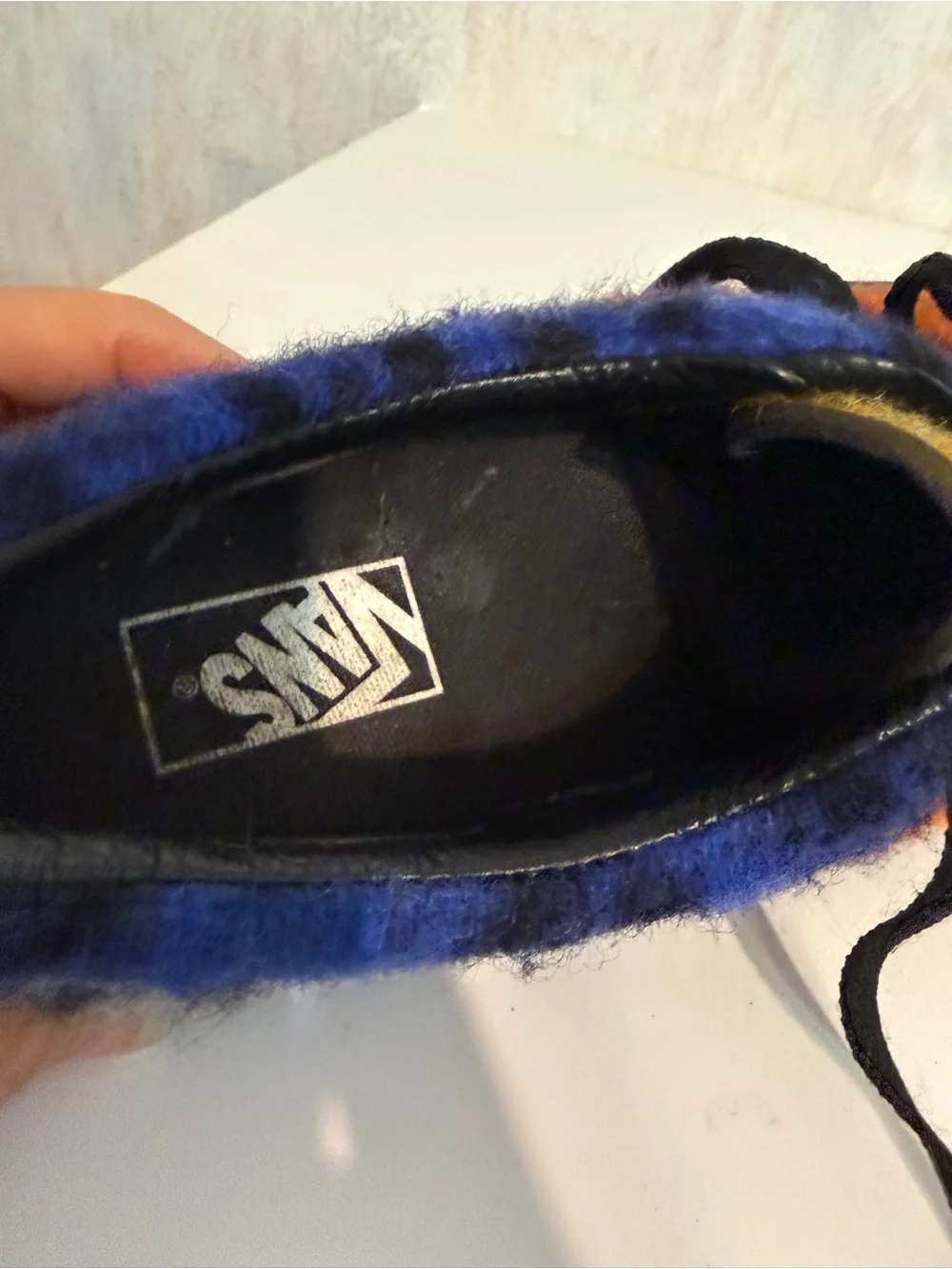 Vans Three-Tone Fuzzy Red, Blue, and White Patterned Platform Sneakers M-8.5 W10